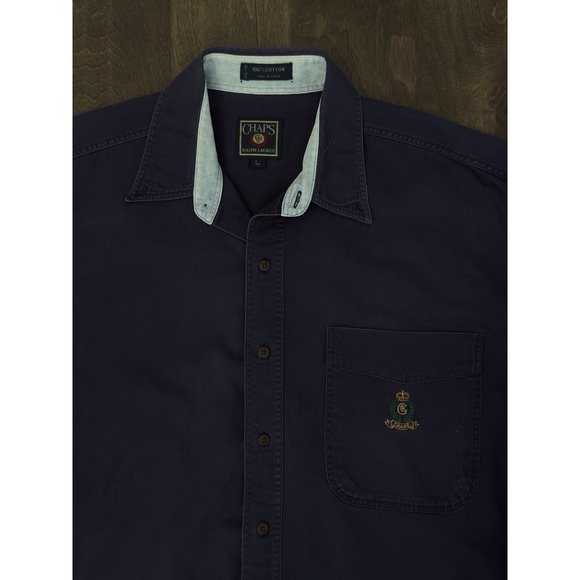 Vintage Chaps Ralph Lauren Mens Size Large Button Down Purple Shirt Crown Logo - Picture 2 of 6